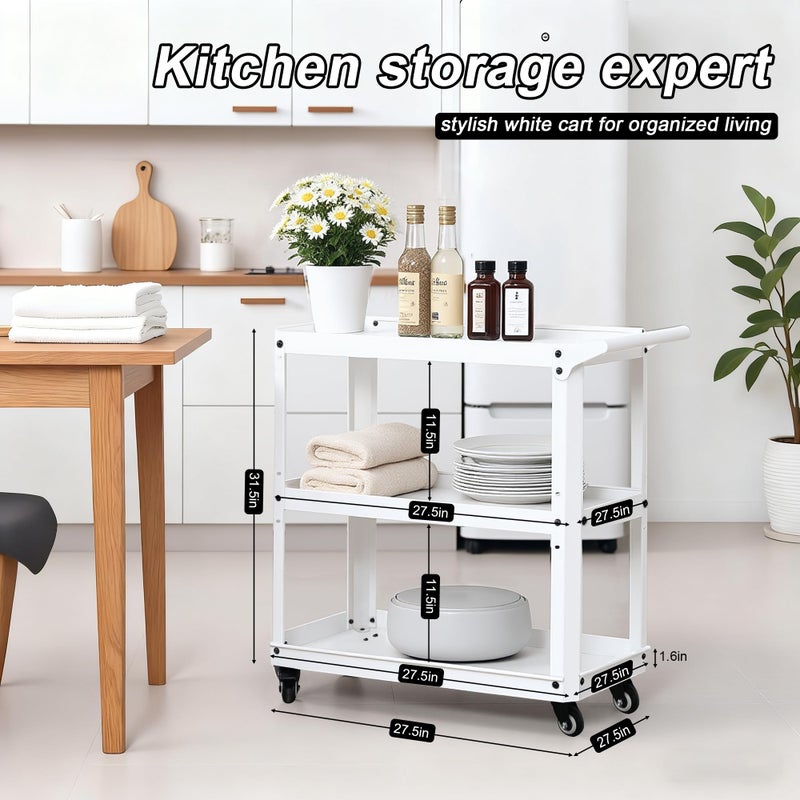XCX 3 Tier Metal Utility Rolling Cart with Wheels, Heavy Duty Storage Organizer Trolley Cart for Kitchen, Bathroom, Office, Bedroom â€“ Multi-Purpose 330Lbs Capacity Utility Cart on Wheels, White - Image 3