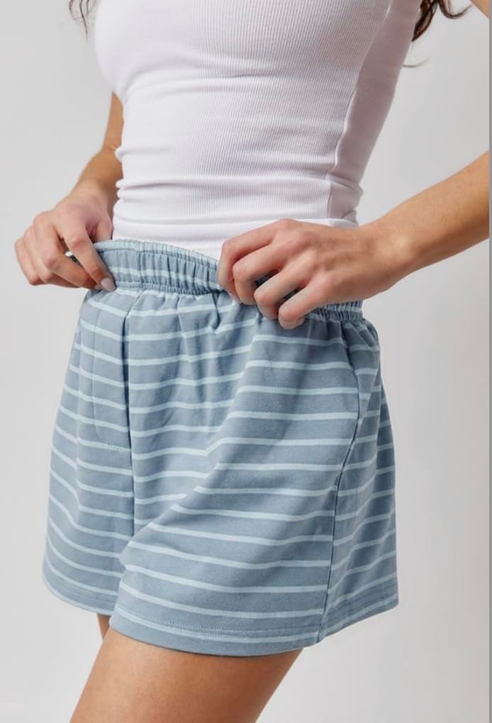 Almere Women's Striped Lounge Shorts with Stretch Waistband, Comfortable Trendy (Blue Stripe, Small) - Image 2