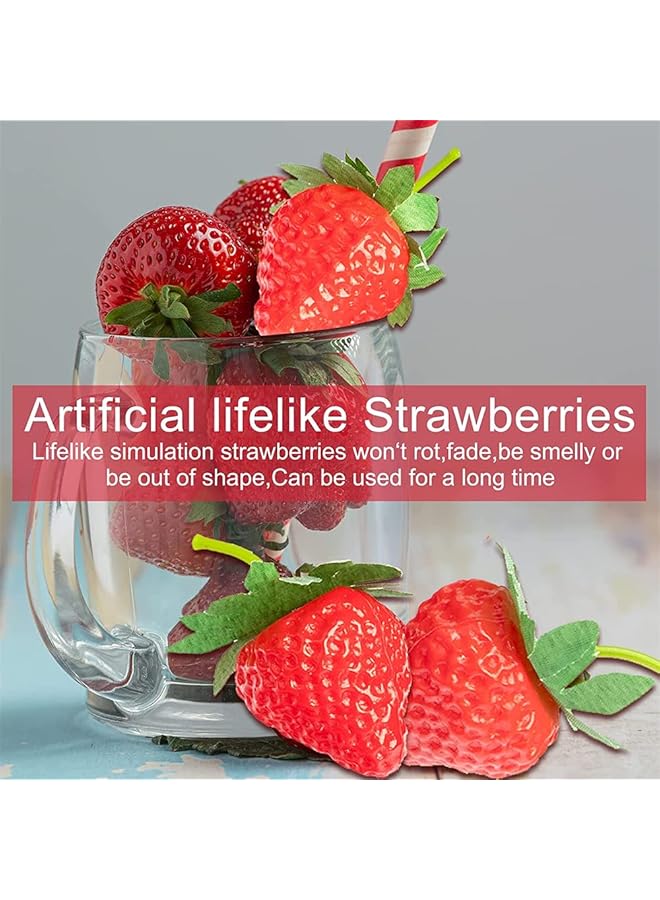 erorex 20 Pieces Artificial Strawberries Fake Strawberries Lifelike Red Realistic Plastic Strawberries Artificial Fruit For Home Kitchen Party Wedding Decoration Arrangements Photography Prop Ornament  - Image 2