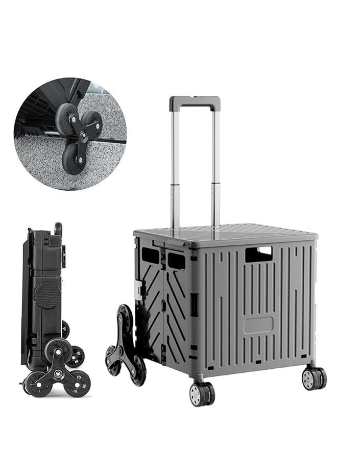 DUNISO Foldable Shopping Cart, 8 Wheel Portable Stair Climbing Shopping Cart with Safety Cover, Telescopic Handle Shopping Cart Box for Shopping Camping Storage, Black (39*41*44cm)  - Image 1