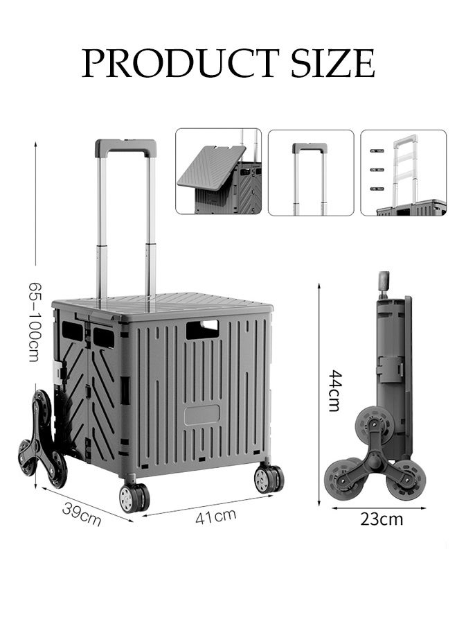 DUNISO Foldable Shopping Cart, 8 Wheel Portable Stair Climbing Shopping Cart with Safety Cover, Telescopic Handle Shopping Cart Box for Shopping Camping Storage, Black (39*41*44cm)  - Image 2