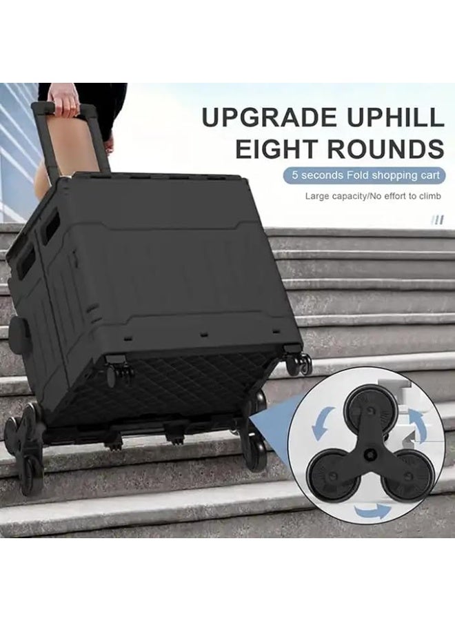 DUNISO Foldable Shopping Cart, 8 Wheel Portable Stair Climbing Shopping Cart with Safety Cover, Telescopic Handle Shopping Cart Box for Shopping Camping Storage, Black (39*41*44cm)  - Image 3