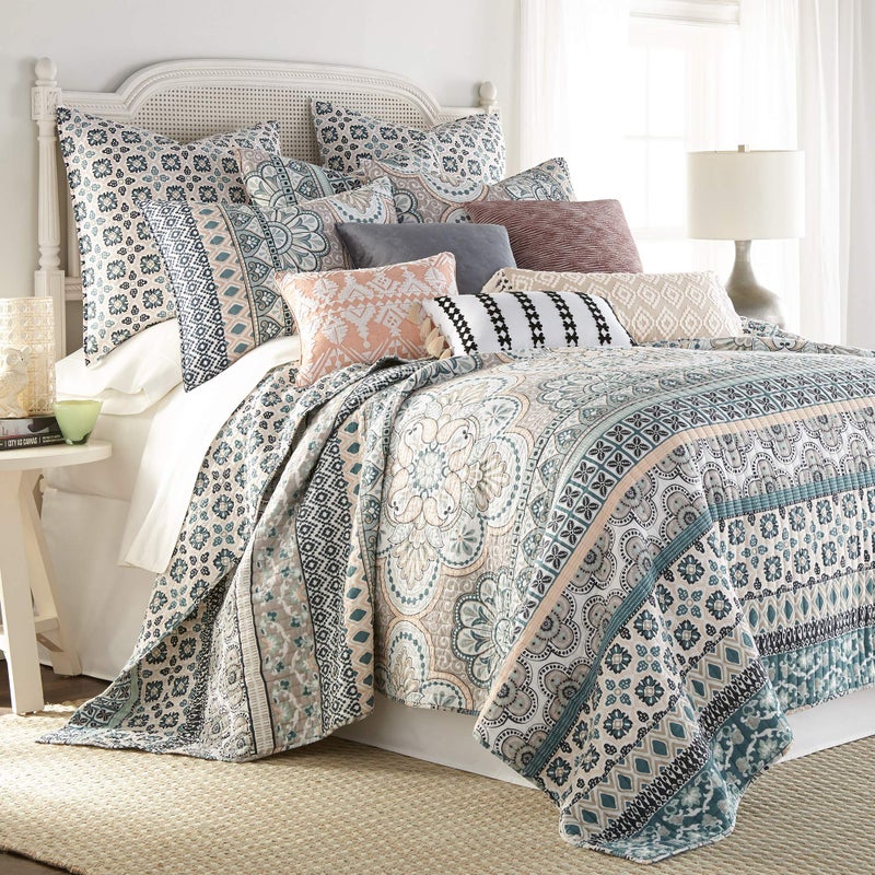Levtex Home Levtex Home Addie King Quilt Set Floral 100 Cotton White Teal Blush Grey 