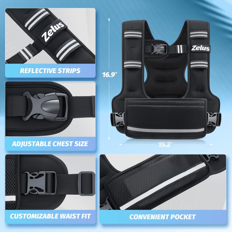 ZELUS Weighted Vest for Women Men, 4-10lb/11-20lb/20-32lb Curve-Fit Ergonomic Design Adjustable Workout Vest with 6 Iron Sand Bags, SGS-Certified Rucking Vest for Strength Training & Cardio Workouts - Image 5