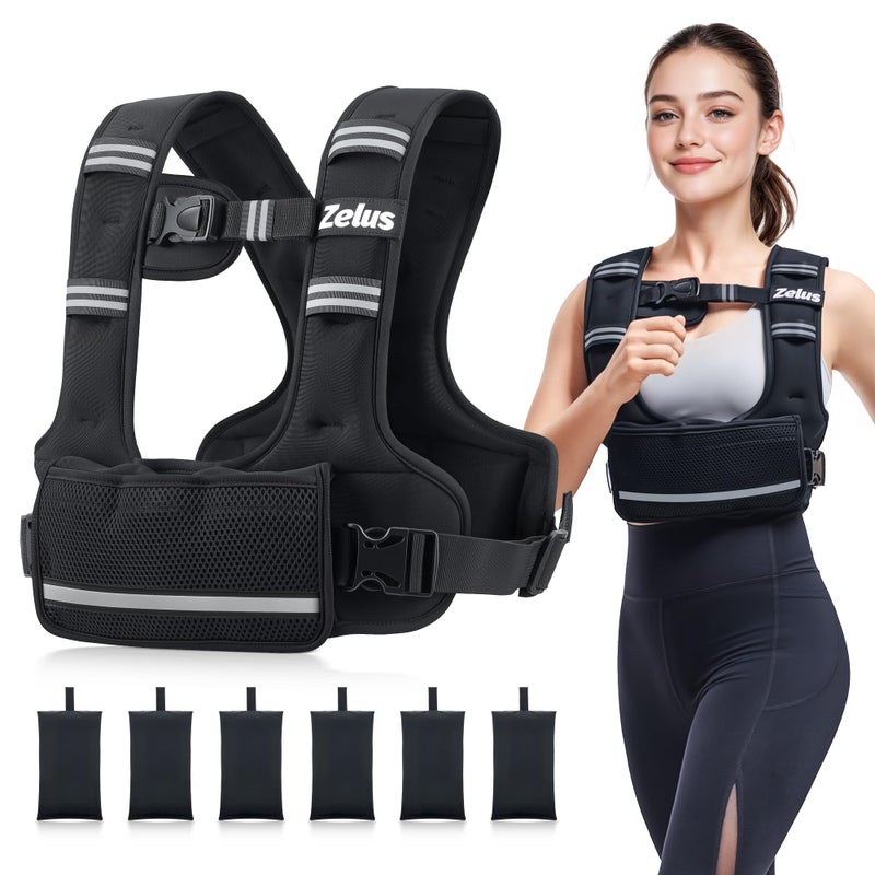 ZELUS Weighted Vest for Women Men, 4-10lb/11-20lb/20-32lb Curve-Fit Ergonomic Design Adjustable Workout Vest with 6 Iron Sand Bags, SGS-Certified Rucking Vest for Strength Training & Cardio Workouts - Image 1