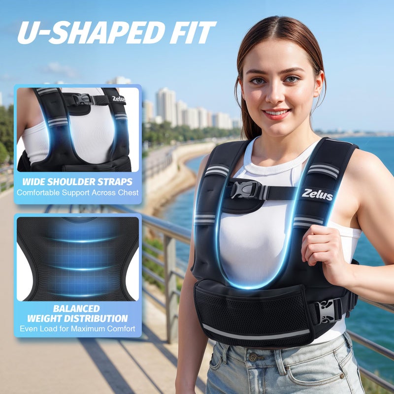 ZELUS Weighted Vest for Women Men, 4-10lb/11-20lb/20-32lb Curve-Fit Ergonomic Design Adjustable Workout Vest with 6 Iron Sand Bags, SGS-Certified Rucking Vest for Strength Training & Cardio Workouts - Image 2