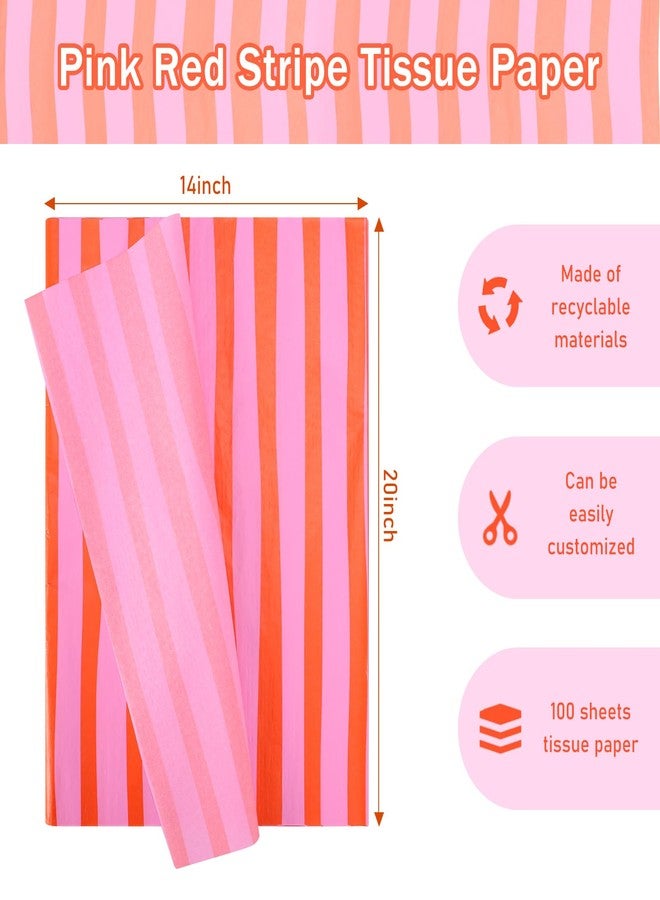 FYSUIMU 100 Sheets Pink Red Stripe Tissue Paper Gift Wrapping Tissue for Birthday Baby Shower Wedding Party DIY Crafts Supplies, 14 x 20 Inch - Image 2