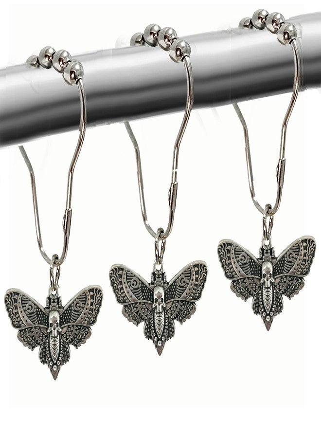 Xinhw Gothic Shower Curtain Hooks, Halloween Shower Curtain Death Moth Hooks Ring Decorative Vintage Skull Face Butterfly Gothic Bathroom Decor - Image 1