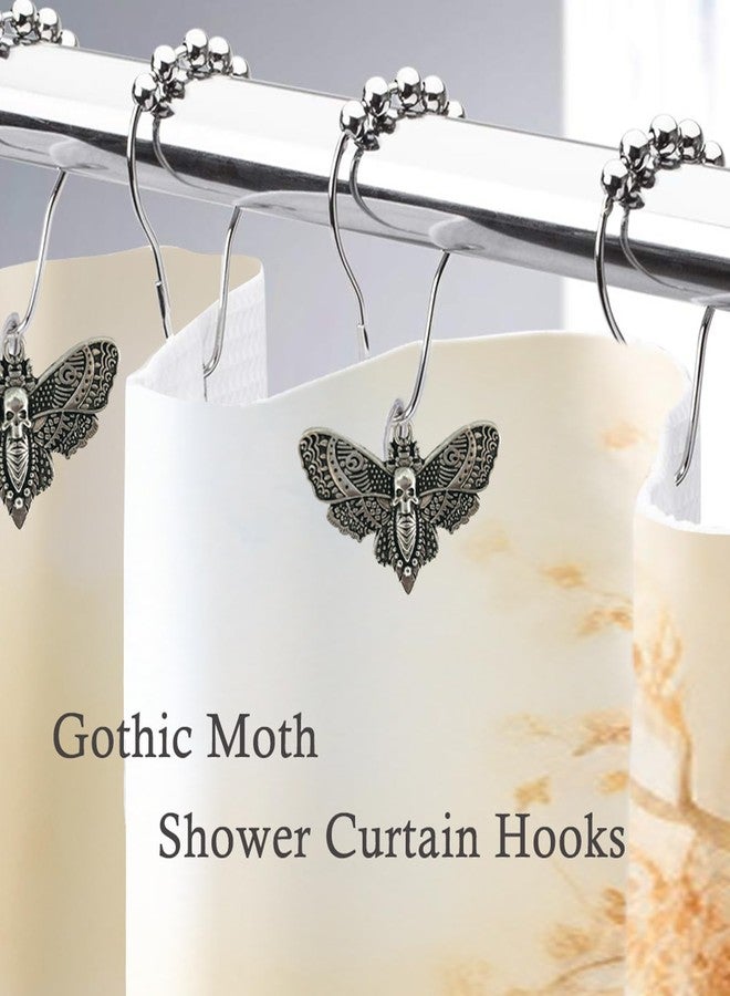 Xinhw Gothic Shower Curtain Hooks, Halloween Shower Curtain Death Moth Hooks Ring Decorative Vintage Skull Face Butterfly Gothic Bathroom Decor - Image 2