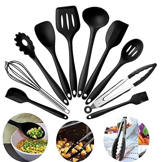 PARYAVARAN PARYAVARAN 11Pcs NonStick Silicone Spatula Set for Kitchen with Wooden Handle Cookware Utensil Tong Whisk Ladle Basting Brush Slotted Turner Spoon Pasta Server  - Image 4