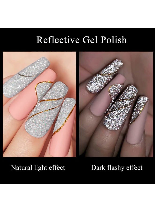 MIZHSE Reflective Glitter Gel Nail Polish, Silver Nail Gel Sparkly Shiny Gel Polish, Soak Off Nail Art Salon Varnish for Beginners Manicure DIY at Home - Image 3