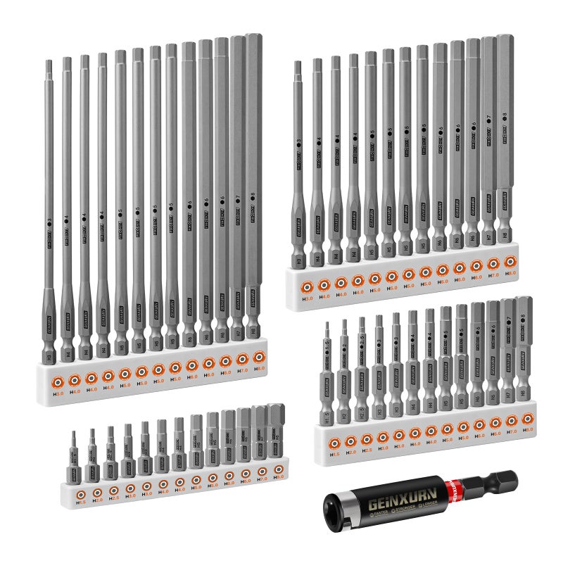 Geinxurn 53Pieces Fixedge Screwdriver bit Set,1"/2"/4"/6" Mixed Hex Magnetic Alloy Steel Insert Power Bits Tips with Impact Bit Holder Stored in Storage Organizer for Home Repair - Image 1