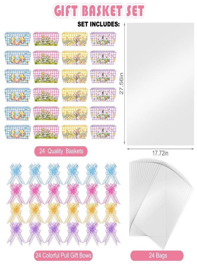 Cholemy 72 Pcs Easter Gift Baskets Empty to Fill Kit DIY Basket for Gifts Empty Bulk Include 24 Plaid Market Tray Favor with Handles 24 Clear Basket Bags 24 Bows - Image 3