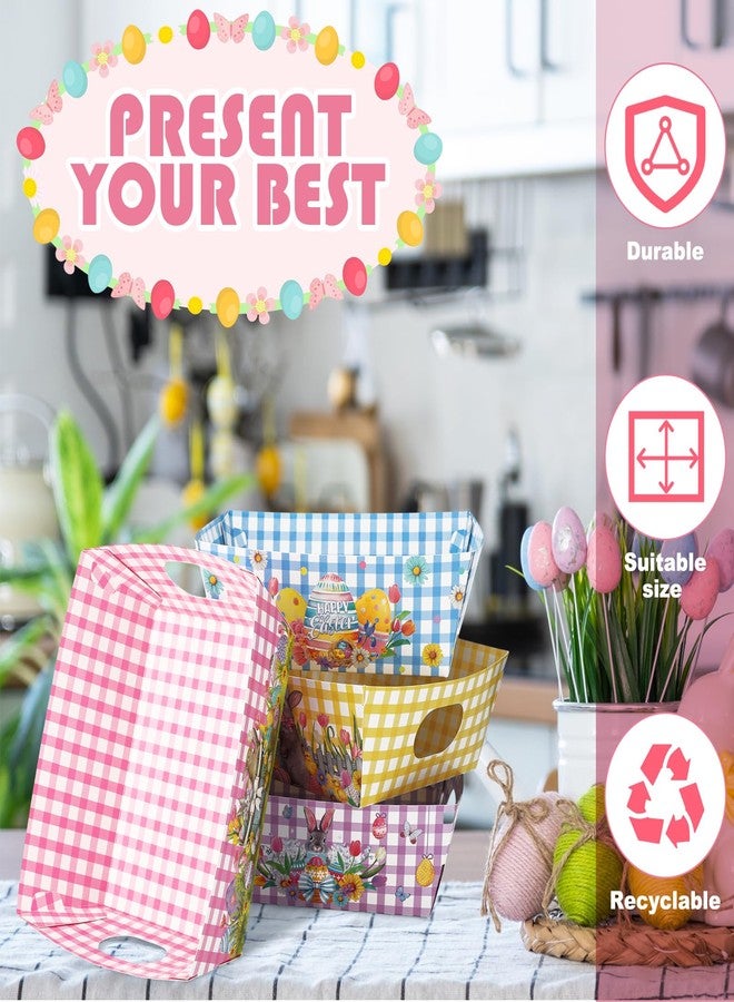 Cholemy 72 Pcs Easter Gift Baskets Empty to Fill Kit DIY Basket for Gifts Empty Bulk Include 24 Plaid Market Tray Favor with Handles 24 Clear Basket Bags 24 Bows - Image 4