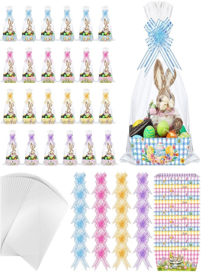 Cholemy 72 Pcs Easter Gift Baskets Empty to Fill Kit DIY Basket for Gifts Empty Bulk Include 24 Plaid Market Tray Favor with Handles 24 Clear Basket Bags 24 Bows - Image 1