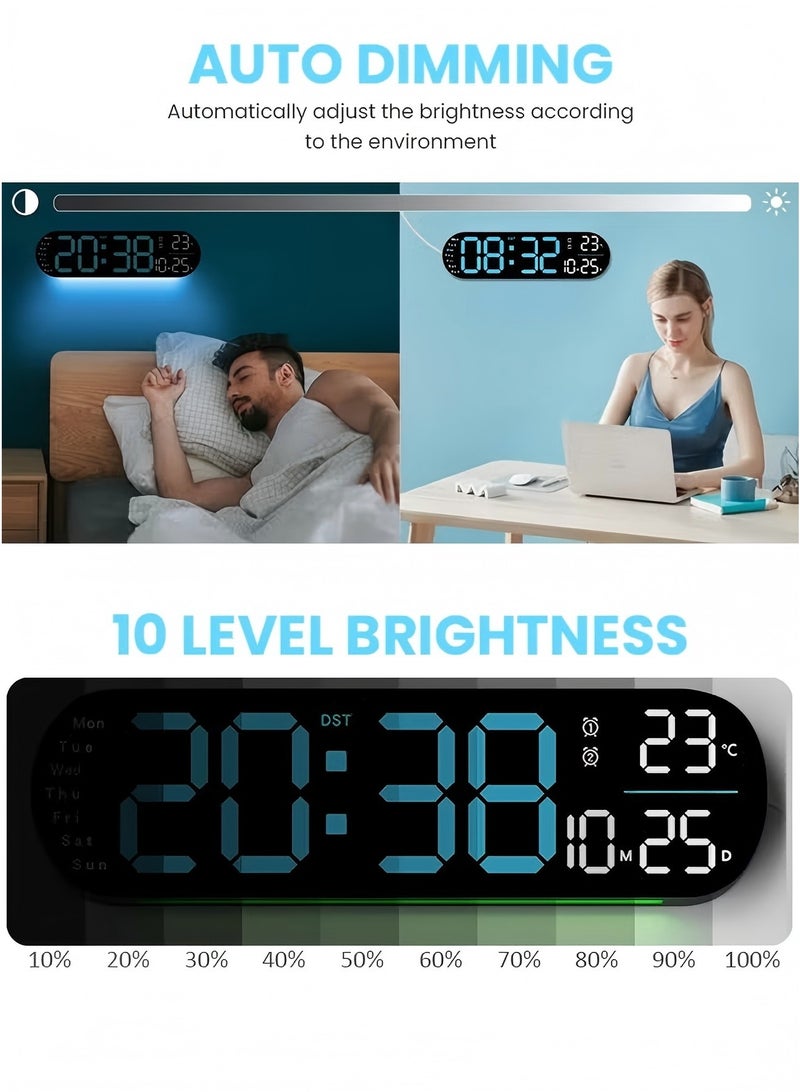 يي تشوان ساعة رقمية LED، ساعة حائط رقمية مع جهاز تحكم عن بعد، أضواء جو RGB مع 8 ألوان إضاءة ليلية قابلة للتعديل، منبهات مزدوجة، درجة حرارة الغرفة - Image 4