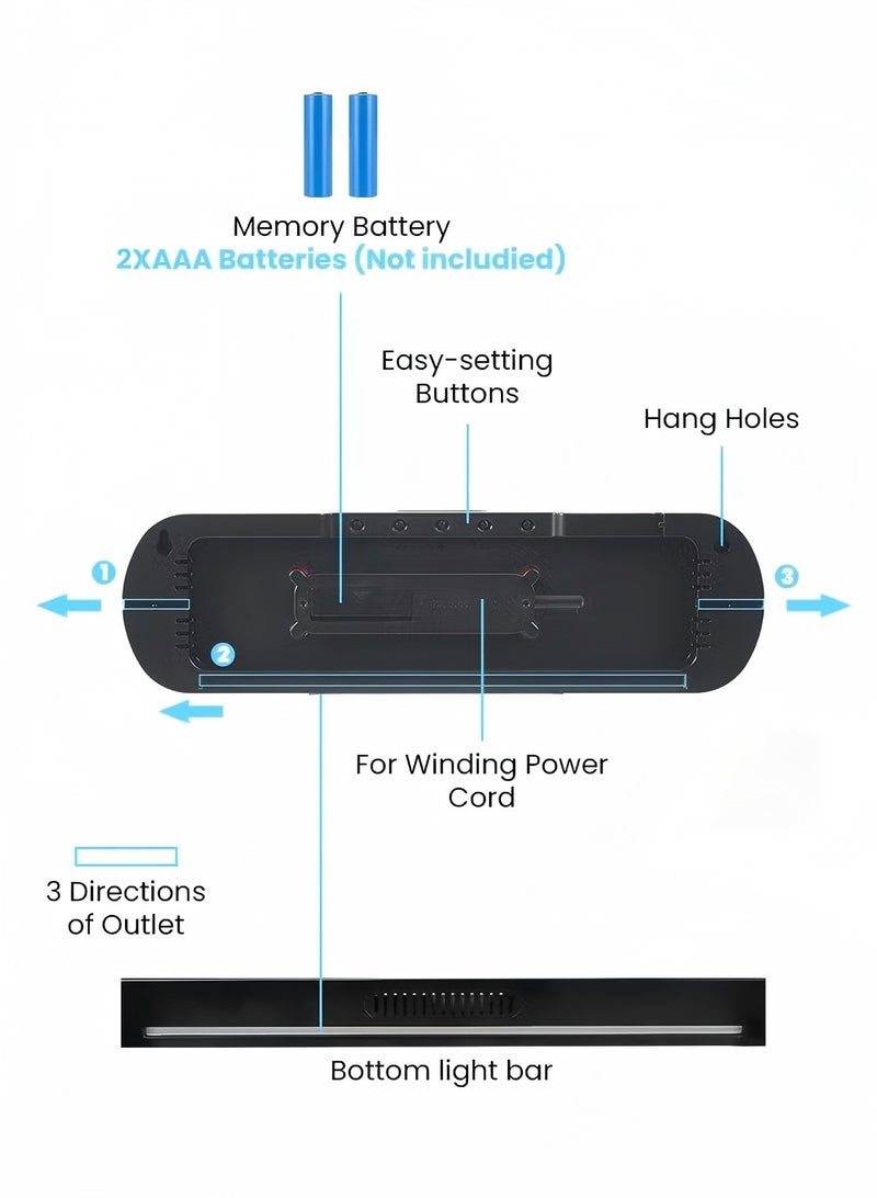يي تشوان ساعة رقمية LED، ساعة حائط رقمية مع جهاز تحكم عن بعد، أضواء جو RGB مع 8 ألوان إضاءة ليلية قابلة للتعديل، منبهات مزدوجة، درجة حرارة الغرفة - Image 5