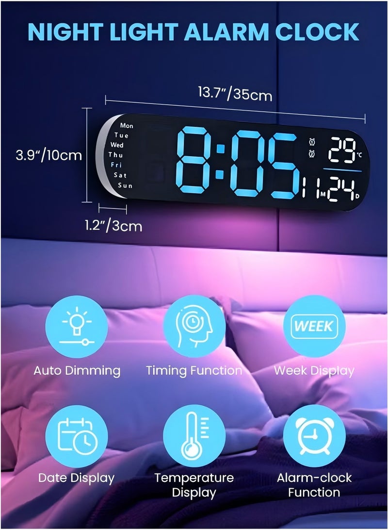 يي تشوان ساعة رقمية LED، ساعة حائط رقمية مع جهاز تحكم عن بعد، أضواء جو RGB مع 8 ألوان إضاءة ليلية قابلة للتعديل، منبهات مزدوجة، درجة حرارة الغرفة - Image 2