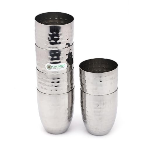 coconut Stainless Steel - Hammered Glass | for Home, Office & Restaurant Drinkware, Serving for Tea, Coffee, Lassi, Chaas, Water, Juice & Lemonade Pack of 6 (250ml Each) - Image 1