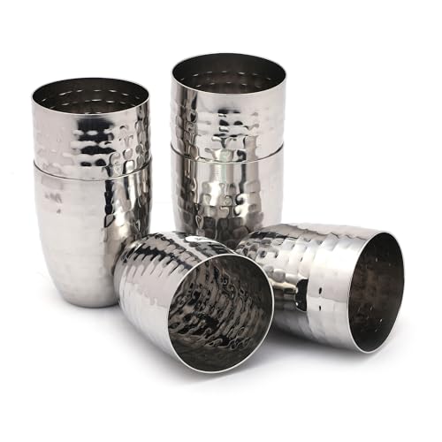 coconut Stainless Steel - Hammered Glass | for Home, Office & Restaurant Drinkware, Serving for Tea, Coffee, Lassi, Chaas, Water, Juice & Lemonade Pack of 6 (250ml Each) - Image 4
