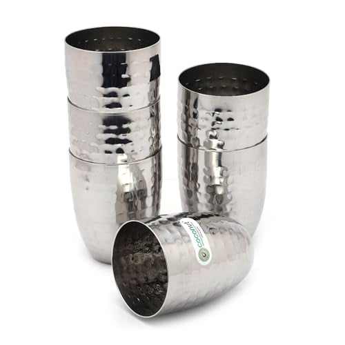 coconut Stainless Steel - Hammered Glass | for Home, Office & Restaurant Drinkware, Serving for Tea, Coffee, Lassi, Chaas, Water, Juice & Lemonade Pack of 6 (250ml Each) - Image 3
