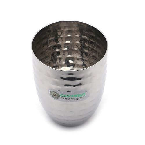 coconut Stainless Steel - Hammered Glass | for Home, Office & Restaurant Drinkware, Serving for Tea, Coffee, Lassi, Chaas, Water, Juice & Lemonade Pack of 6 (250ml Each) - Image 5