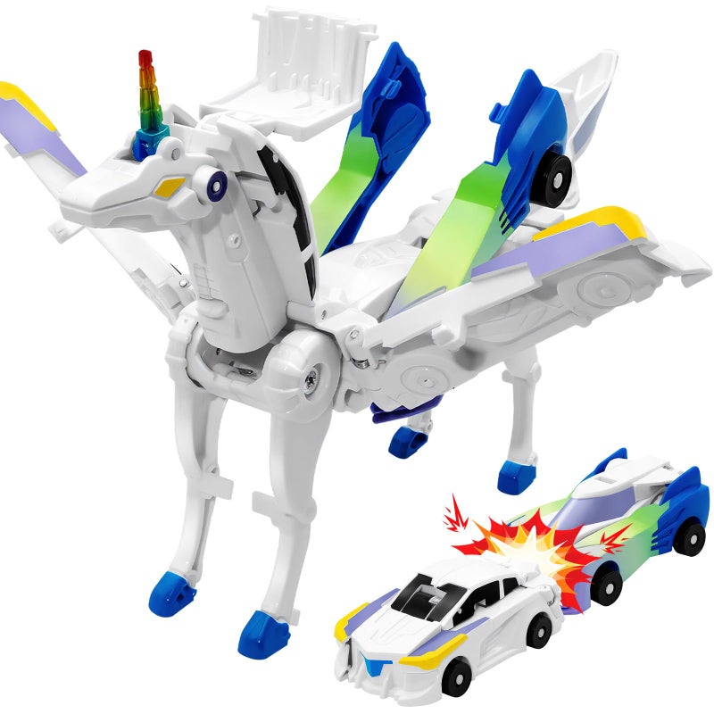 Intoypad Unicorn Collision Transforming Cars Toy for Girls Boys 2 Magnetic Cars Transform into Magical Unicorn Collision Transforming Robot Cars Toy Deformation Christmas Birthday Gifts for Kids Blue - Image 3