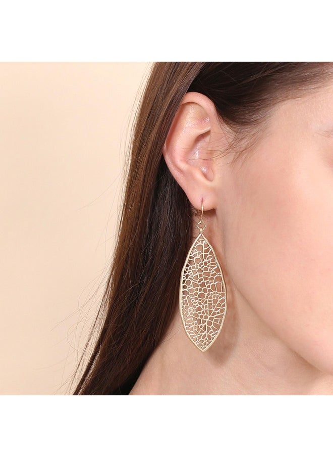 BONALUNA Filigree Oval Shaped Dangle Drop Statement Earrings For Women  - Image 3