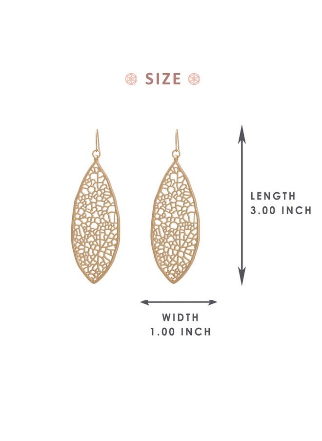 BONALUNA Filigree Oval Shaped Dangle Drop Statement Earrings For Women  - Image 4