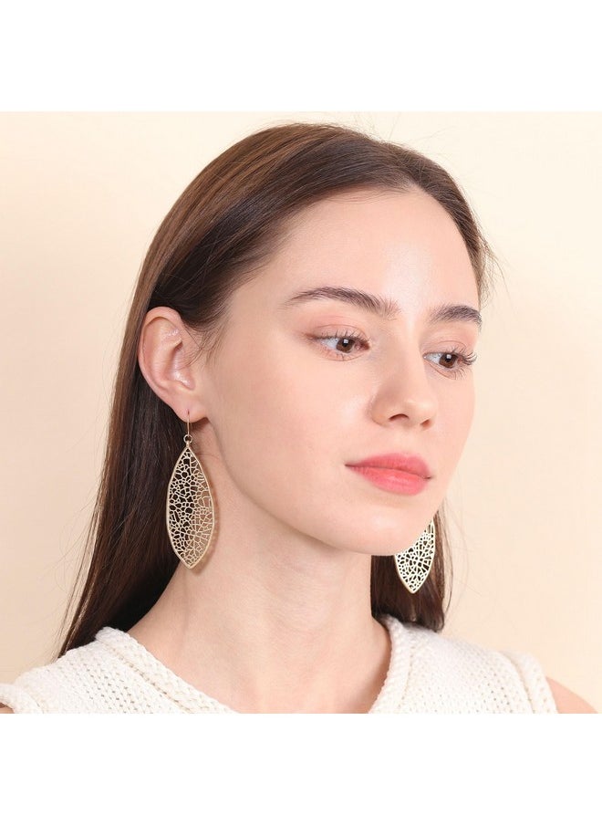 BONALUNA Filigree Oval Shaped Dangle Drop Statement Earrings For Women  - Image 2