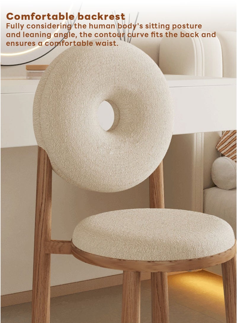 Sharpdo 2-Piece Set Donut Dining Chair Creative And Beautiful Seat Modern Nordic Simple Back Makeup Chair Home Bedroom Cream Style Lambskin Chair - Image 5