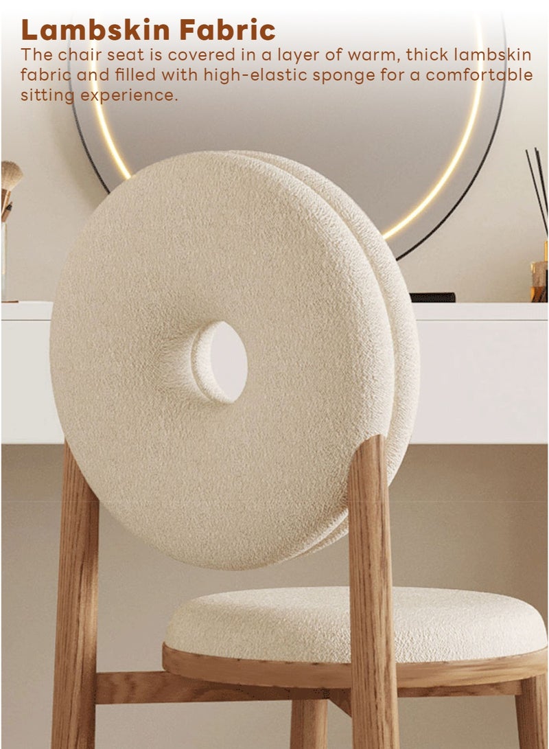 Sharpdo 2-Piece Set Donut Dining Chair Creative And Beautiful Seat Modern Nordic Simple Back Makeup Chair Home Bedroom Cream Style Lambskin Chair - Image 3
