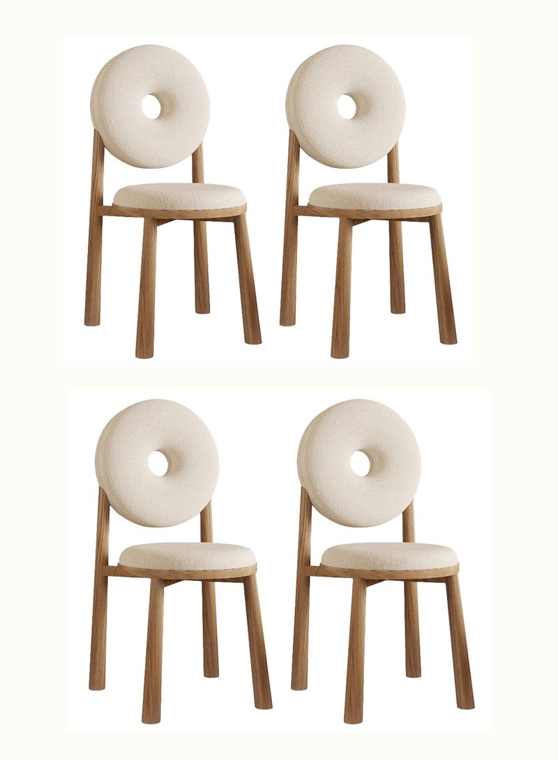 شاربدو طقم مكون من 4 قطع: كرسي طعام بتصميم دونات، كرسي أنيق وجميل، كرسي مكياج عصري بسيط بظهر مستوحى من الطراز الاسكندنافي، كرسي من جلد الغنم بلون كريمي، مناسب لغرفة النوم - Image 1