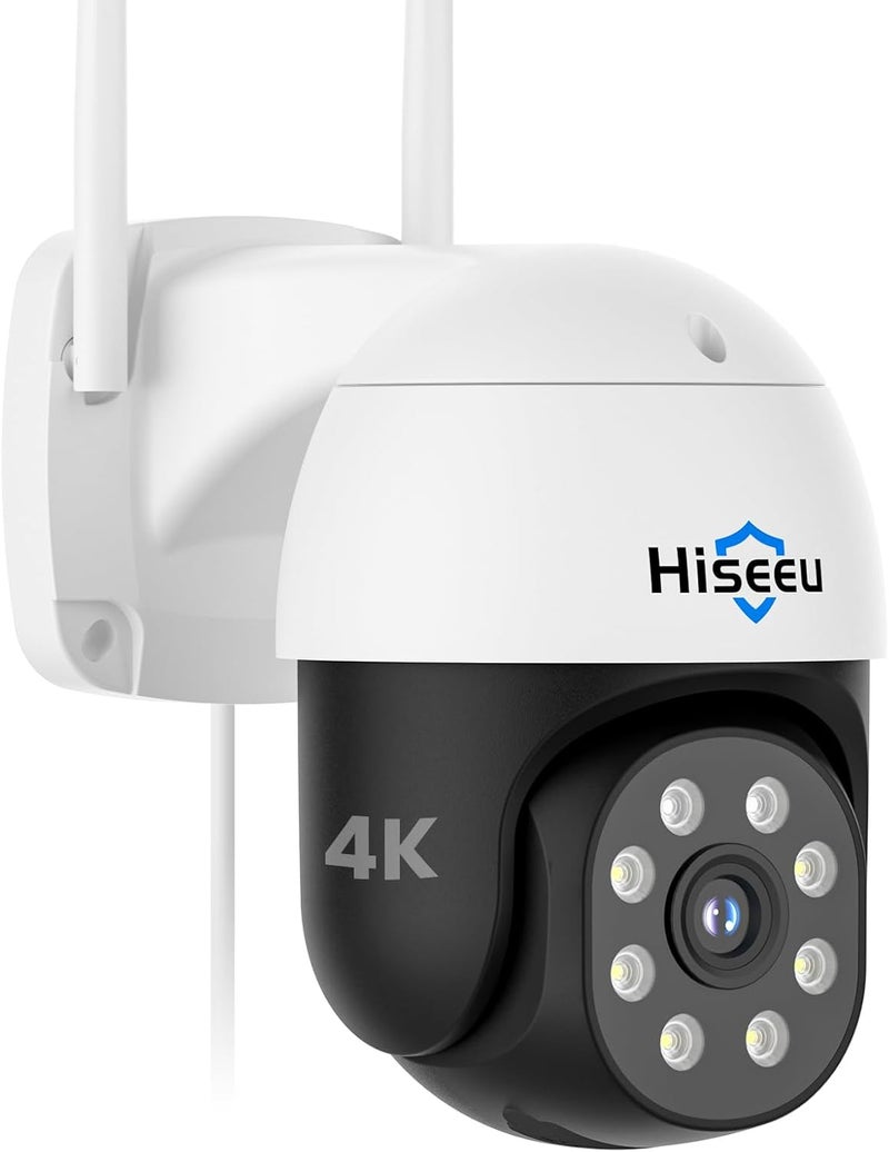هايسيو كاميرا أمان 4K بدقة 8 ميجابكسل للاستخدام الخارجي، كاميرا أمان منزلية لاسلكية مزودة بميزة التحريك الأفقي والرأسي (Pan & Tilt)، تدعم تقنيات الواي فاي من الجيل الثاني (WiFi Pro 2.4/5GHz)، تتميز بالتتبع التلقائي للأهداف، ووظيفة الرؤية الليلية بالألوان، والاتصال الصوتي ثنائي الاتجاه، مقاومة للرطوبة والغبار (معيار IP66)، يمكن توصيلها بالكهرباء مباشرة دون الحاجة إلى اشتراك شهري. - Image 1