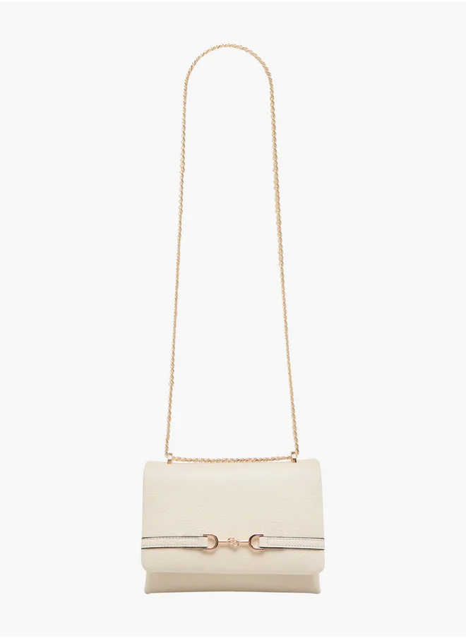 Celeste Metal Accent Crossbody Bag with Chain Strap and Flap Closure