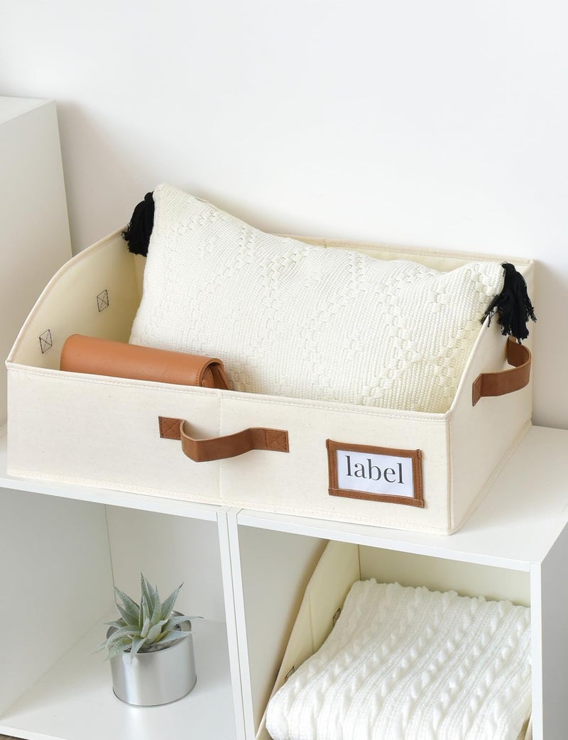 StorageWorks Closet Storage Bins, Trapezoid Organizer Box for Shelves, Fabric Clothes Bin, Foldable Organizing Baskets with Handles, Large, Ivory White, 3-Pack - Image 5