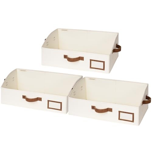 StorageWorks Closet Storage Bins, Trapezoid Organizer Box for Shelves, Fabric Clothes Bin, Foldable Organizing Baskets with Handles, Large, Ivory White, 3-Pack - Image 1