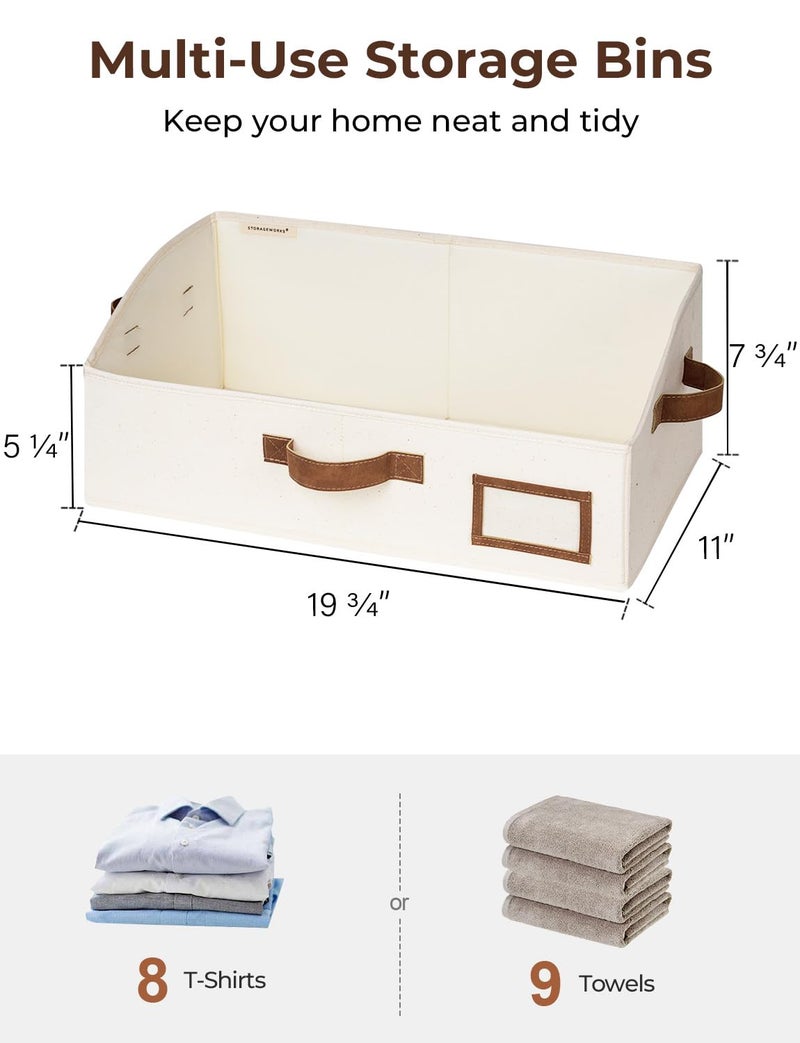 StorageWorks Closet Storage Bins, Trapezoid Organizer Box for Shelves, Fabric Clothes Bin, Foldable Organizing Baskets with Handles, Large, Ivory White, 3-Pack - Image 2