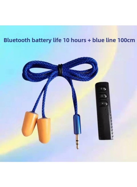 Bluetooth Wired Bass Work Lazy Listening To Songs HD Call Labor Protection Earplug Headset Camouflage Anti-Noise-Color:Bluetooth Battery Life Ten Hours + Blue Line Cm