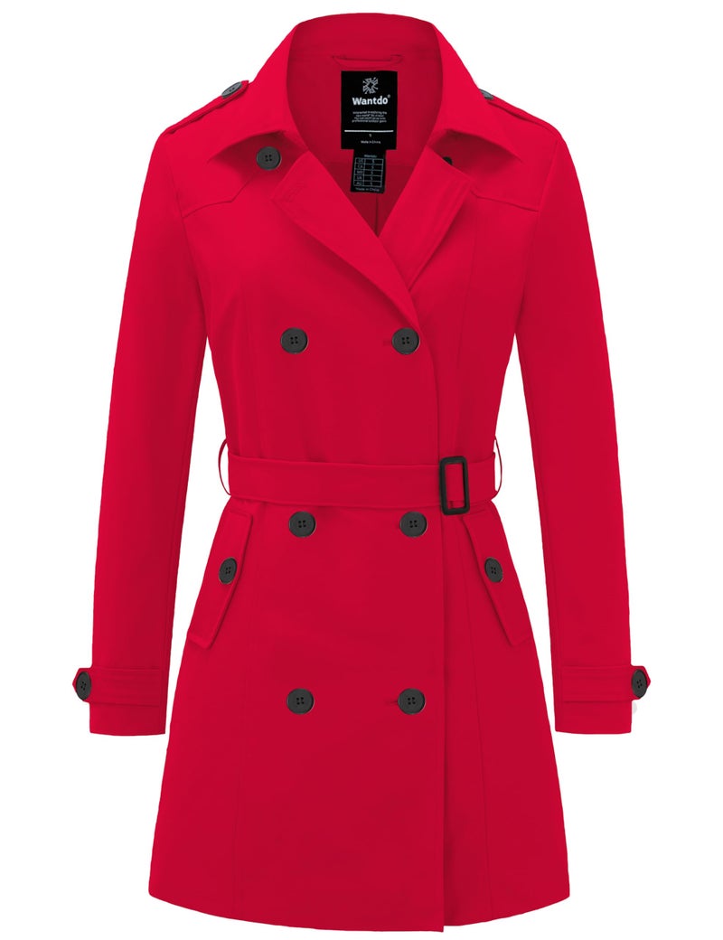 wantdo Women's Waterproof Trench Coat Classic Lapel Outerwear Coat with Belt Red XX-Large - Image 1