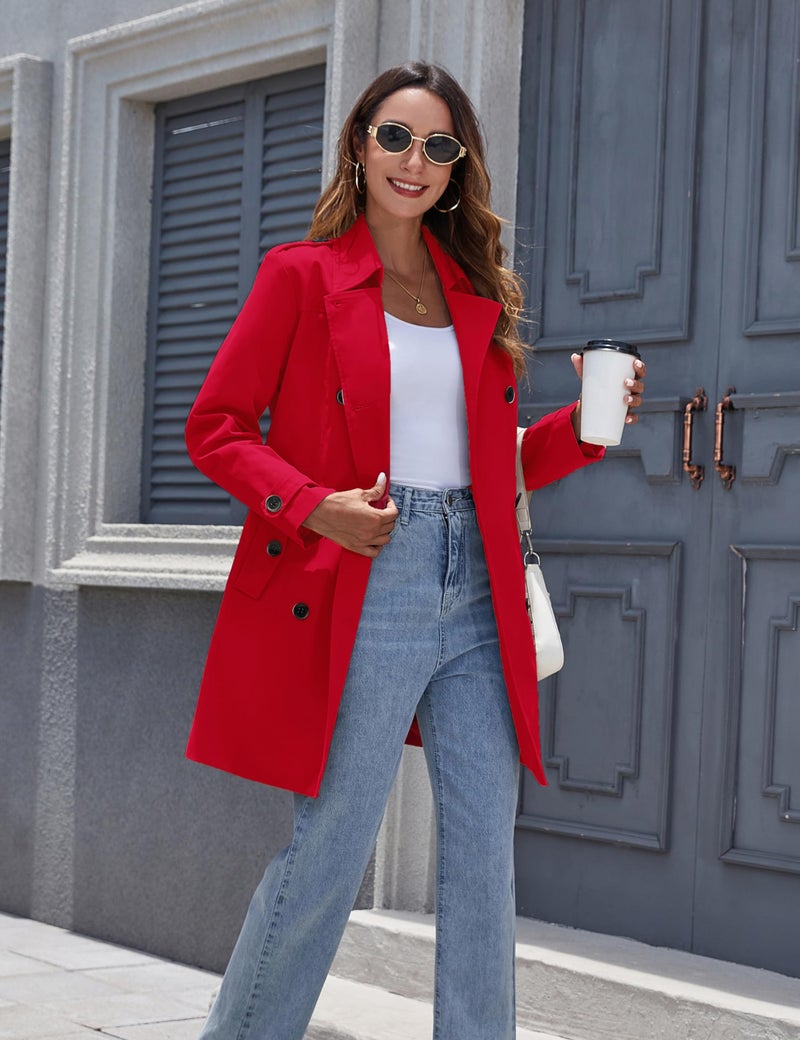 wantdo Women's Waterproof Trench Coat Classic Lapel Outerwear Coat with Belt Red XX-Large - Image 4