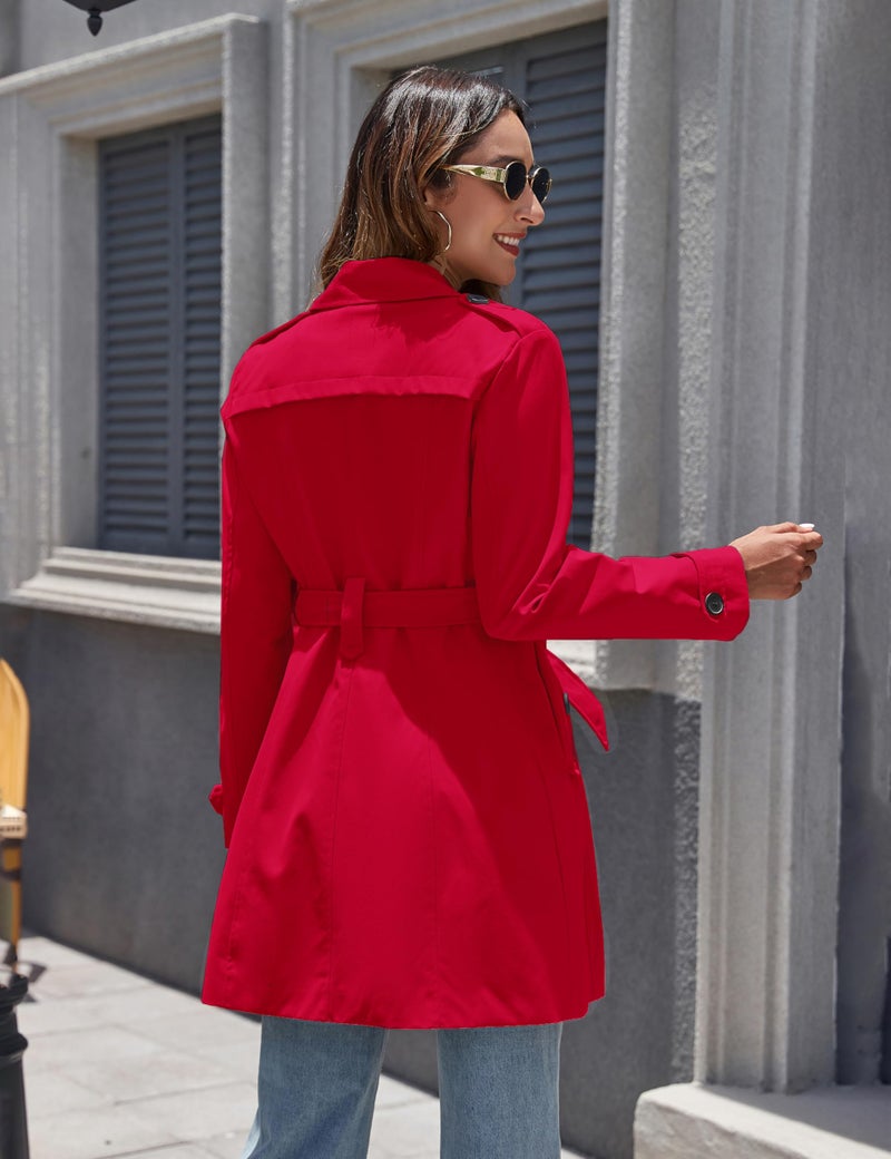 wantdo Women's Waterproof Trench Coat Classic Lapel Outerwear Coat with Belt Red XX-Large - Image 2