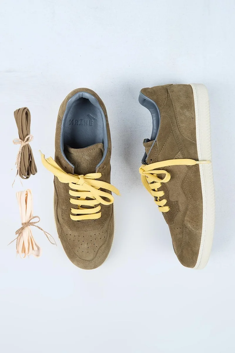 Krahe Krahe Zeus Men's Genuine Leather Hand-Painted Khaki Sneakers with Laces and Two Spare Laces