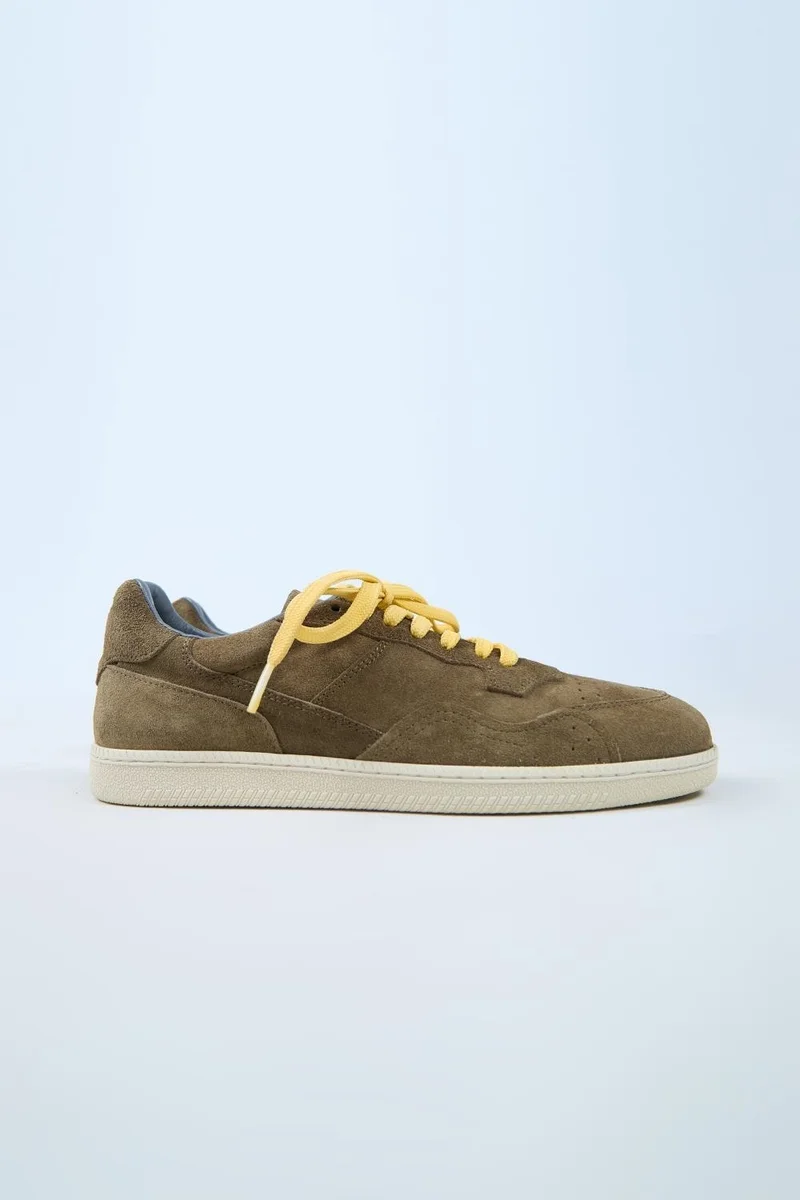 Krahe Krahe Zeus Men's Genuine Leather Hand-Painted Khaki Sneakers with Laces and Two Spare Laces
