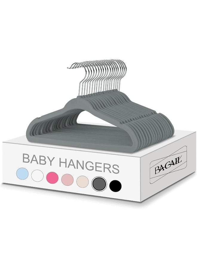 BAGAIL شماعات أطفال باجايل من المخمل 11 بوصة ملابس الأطفال شماعات غير قابلة للانزلاق للأطفال الرضع/الصغار (رمادي، 50 قطعة) - Image 1