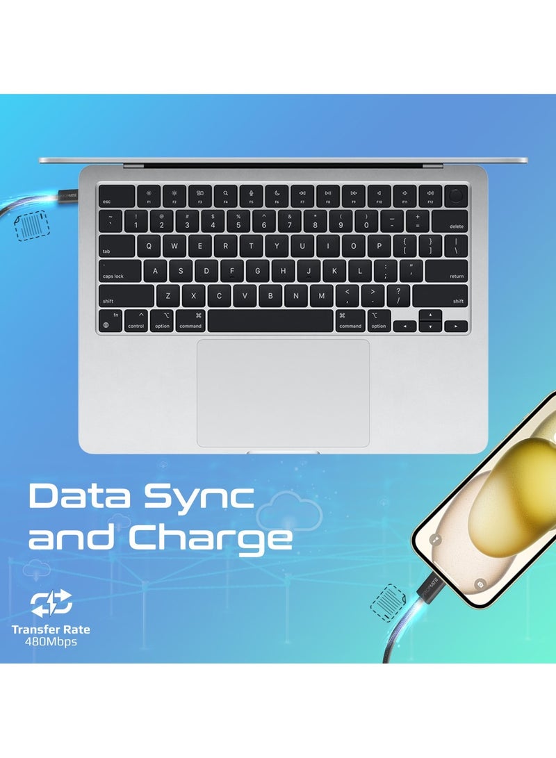 بروميت كابل USB-C إلى USB-C، كابل شحن سريع ممتاز لتوصيل الطاقة بقدرة 60 وات مع مزامنة بيانات بسرعة 480 ميجابت في الثانية وسلك مضفر من النايلون المضاد للتشابك بطول 120 سم لهاتف iPhone 15 وGalaxy S23 وiPad Air وDell XPS 17 وEcoLine-CC120 أسود - Image 4