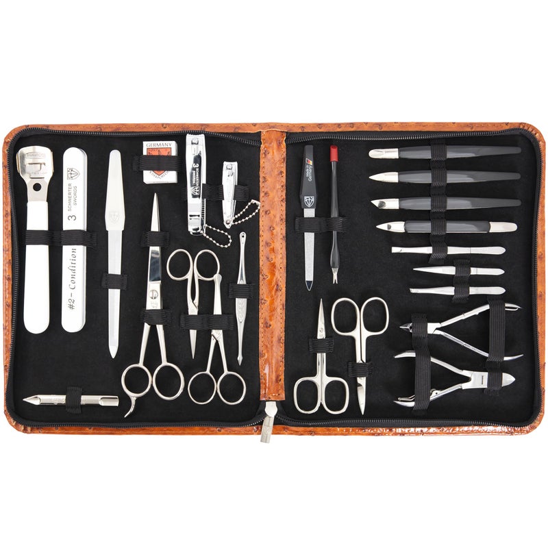 3 Swords Germany Brand Quality 23 Piece Manicure Pedicure Grooming kit Set for Professional Finger Toe Nail Care Tweezers File Clipper Fashion Leather case in Gift Box Made by 3 Swords 7452