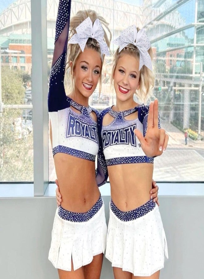 CN 10PCS Rhinestones Cheer Bows for Cheerleaders, White Glitter Hair Bows for Girls Large Elastic Ponytail Holder, Hair Accessories for Women Teens for Softball Competition School Spirit - Image 2