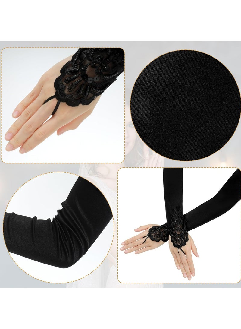 أوزيغالور قفازات نسائية سوداء من الساتان بدون أصابع بدون كوع للحفلات والأعراس - Image 4