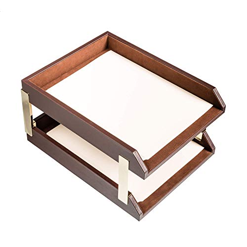 Dacasso Leather Double Letter Trays, Chocolate Brown (A3420) - Image 2